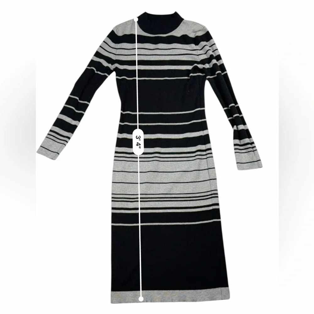 Love Always by FCT Black & Gray Striped Mock-Neck Sweater Midi Dress – Size XL - Picture 12 of 17